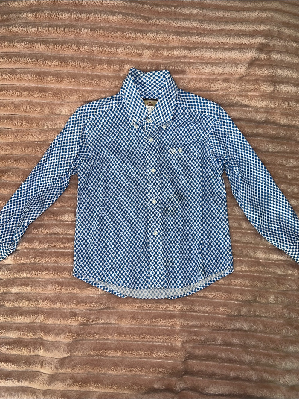 Wrangler Blue & White Diamond-Pattern Button-Down Shirt